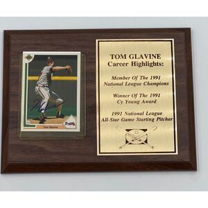 Tom Glavine Signed Baseball Card Plaque Atlanta Braves Career Highlights